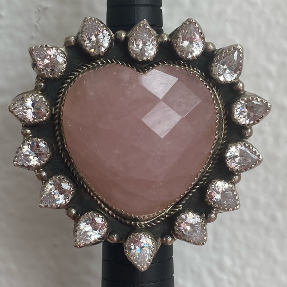 Native M&S Rose quartz, crystal quartz huge sterling ring